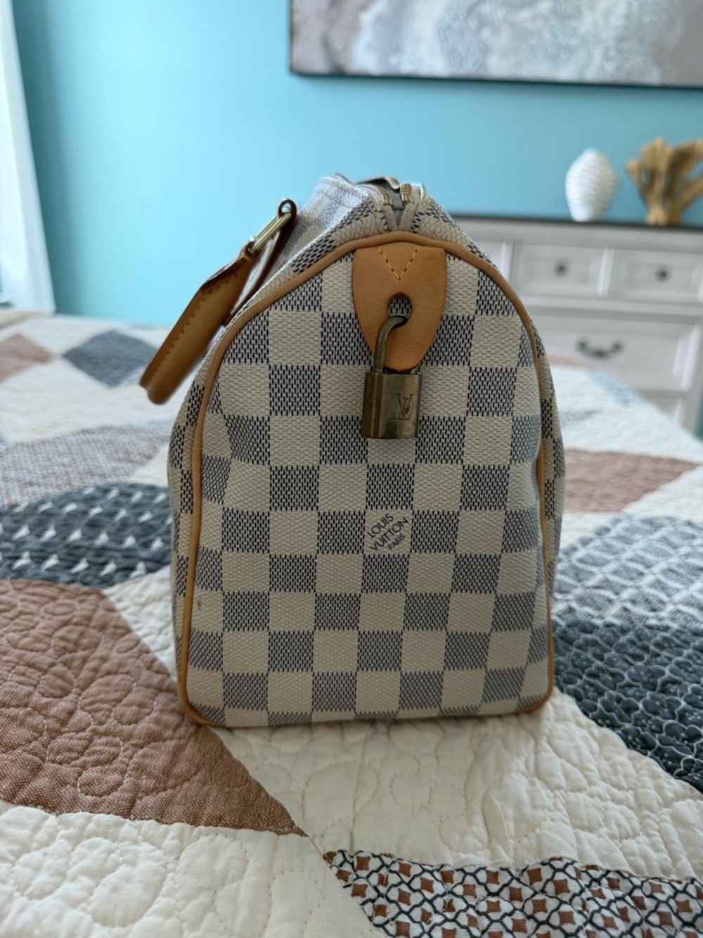 ✨ Louis Vuitton Damier Azur Canvas Speedy Handbag - Blue & Cream Check - Picture 2 of 10